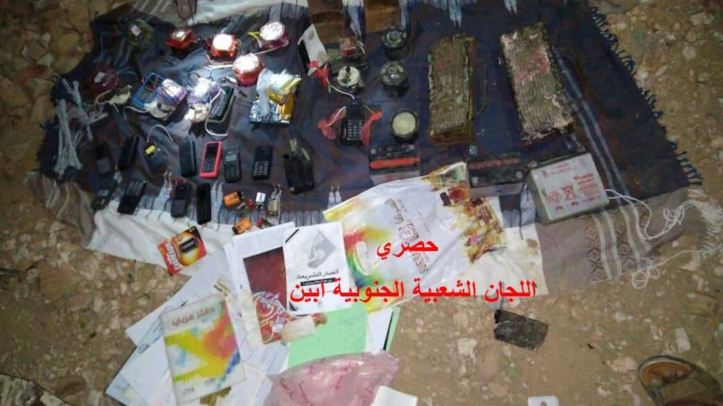 Security Belt forces seized explosives, IED components, documents, &amp; propaganda from home of senior #AQAP militant in #Mudiyah #Abyan #Yemen (1)