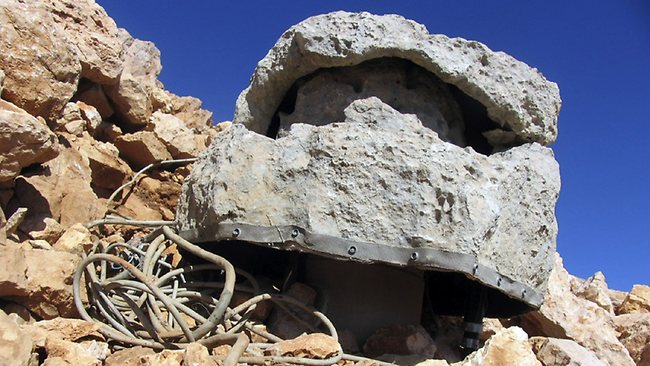 A spying device concealed in what appears to be a rock is seen in the Sannine mountain that overlooks eastern Beirut and the Bekaa Valley, Lebanon.