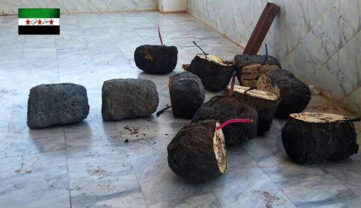 FSA Jaish Al-Thawrah dismanteld a dozen rock camouflaged #IEDs planted along roads of East #Daraa countryside.