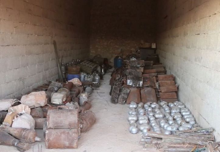 Several stone IEDs clearly visible (#ISIS speciality) as well as Russian cluster munition and other explosives