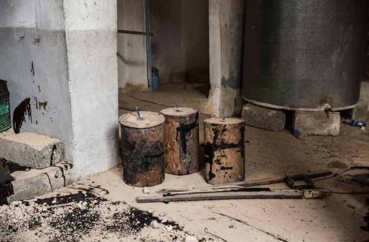 IEDs seen in a ISIS weapons factory in Tal Afar