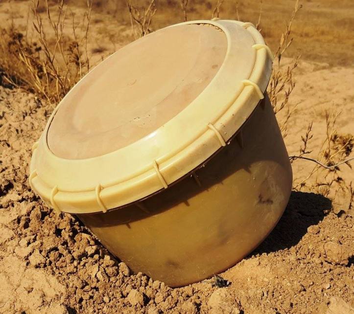 This Improvised Landmine (ILM) is fabricated by ISIS on a large scale. This appears to be the 4th generation of ILM IED used in defensive minefields around fighting positions close to ci