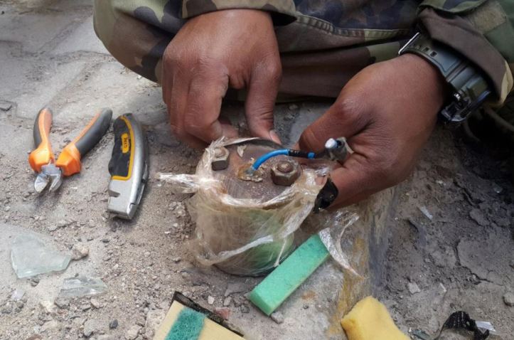 A member of the demining team of the Libyan National Army dismantles a mine in Benghazi, Libya January 14, 2018. Picture taken January 14, 2018. REUTERSAyman Alwrfaly