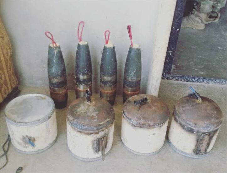 Door stopper switch explosive charges in a school in Raqqa Syria - 4 on each side