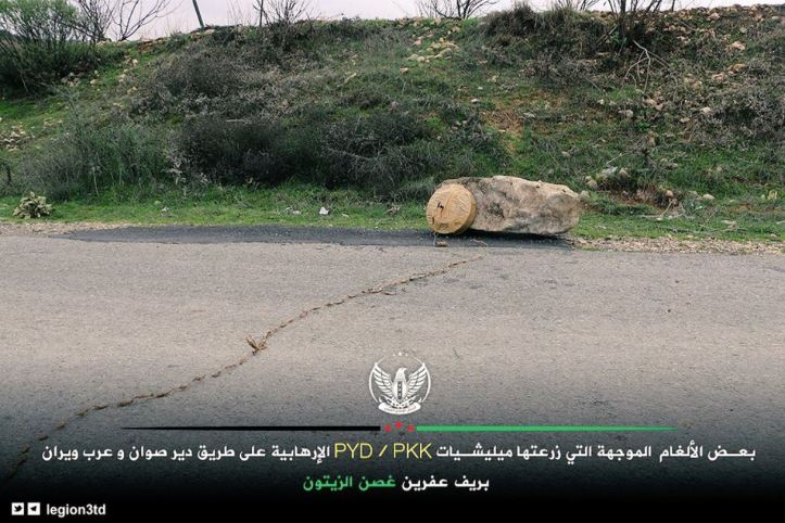 Olive Branch forces (FSA Third Legion) showcase mines and IEDs left by the #PKK affiliate YPG near Deyr Sawan town in Afrin countryside of #Syria (2)